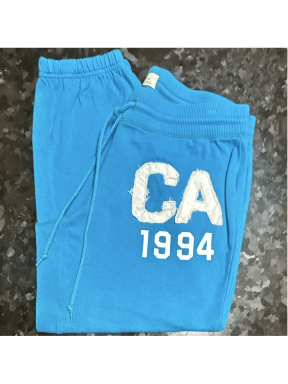 Women's Blue Logo Sweatpants S Drawstring Closure Elastic Waist Cotton Knit